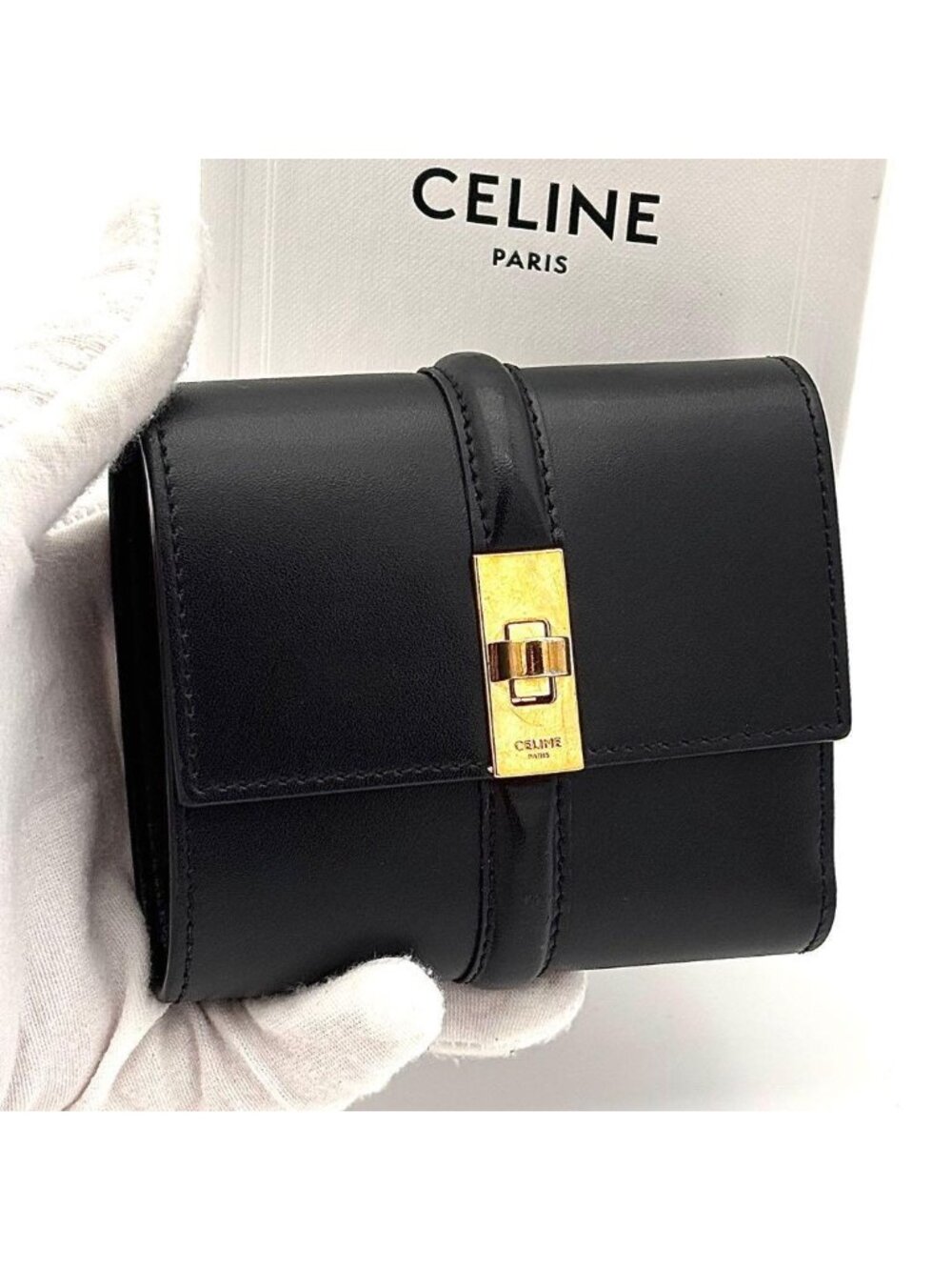 Celine Wallet Small Black Calfskin